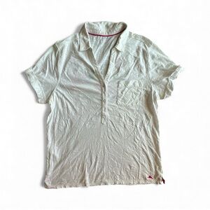 White Tommy Bahama Short Sleeve Polo embroidered back Shirt Sz M/L see measu